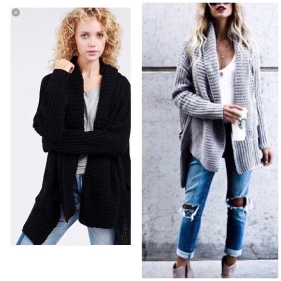 COPY - black Chenille Open Front Cardigan w/pockets - Picture 4 of 12